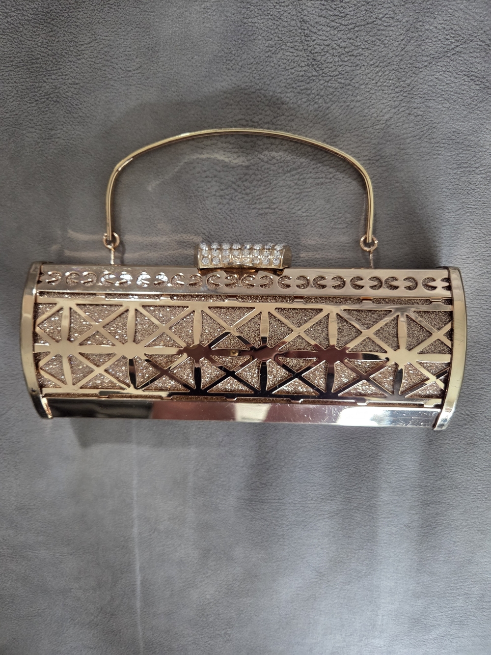 Gold Geometric Clutch Handbag with Rhinestone Accent